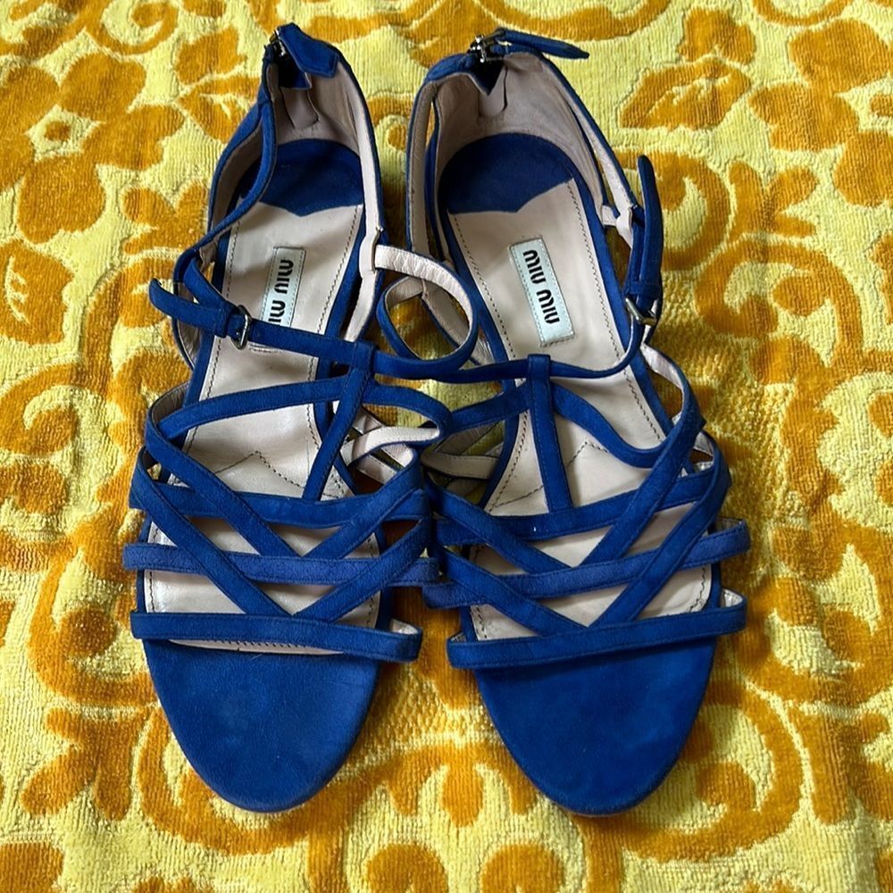 Miu Miu Cobalt Blue Strappy Suede Sandals